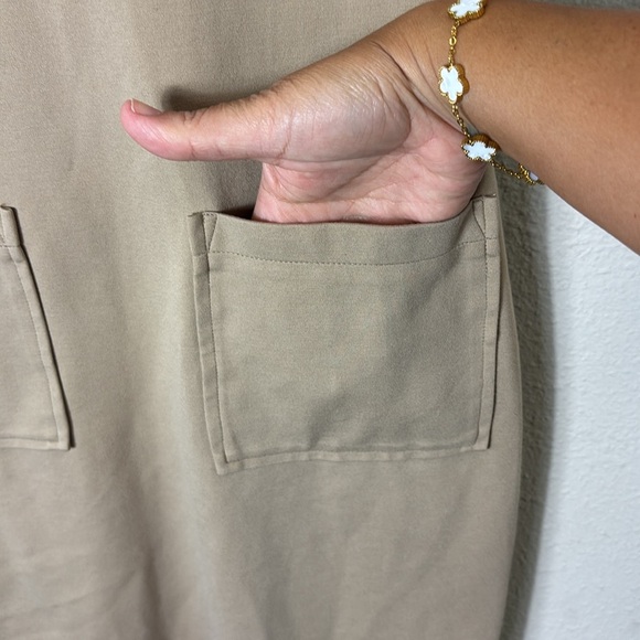 Reformation Mock Neck Bodycon Dress Tan Knee Length Stretch Knit Sleeveless Sz S - Picture 5 of 9